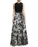 Beaded Floral-Skirt Sleeveless Gown, Fantasy