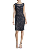 Cap-Sleeve Beaded Lace Sheath Dress