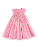 Sleeveless Floral-Trim Smocked Dress, Pink, Size 12-24 Months