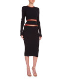 Round-Neck Cutout-Front Ribbed Dress, Navy