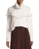 Viviam Cozy Cable Fringe-Trim Sweater
