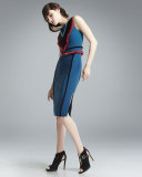 Caufield Colorblock Dress W/Fringe Trim, Sapphire