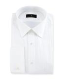 Gold Label Pleated-Bib Tuxedo Shirt, White