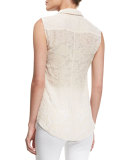 Devore Sleeveless Button-Front Floral Top, Blush