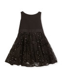 Sleeveless Jersey & Tulle Circle Dress, Black, Size 8-14