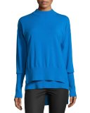Long-Sleeve Tiered Pullover Sweater, Cerulean