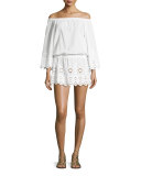 Gabriela Geometric-Embroidered Off-The-Shoulder Dress, Pure White
