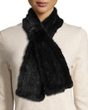 Mink Fur Pull-Thru Scarf w/ Rosette, Black