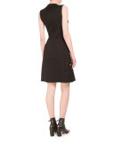Sleeveless V-Neck Side-Button Dress, Black