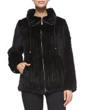 Knitted Mink Fur Bomber Jacket, Black 