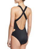 Lilly Cutout Zip-Front One-Piece Swimsuit, Black