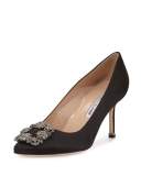 Hangisi Crystal-Buckle Satin 70mm Pump, Black