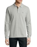 Long-Sleeve Oxford Polo Shirt, Gray Melange