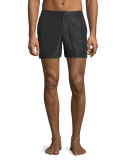 Bulldog Shiny Mid-Length Swim Trunks, Black