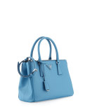 Saffiano Lux Small Double-Zip Tote Bag, Light Blue (Mare)