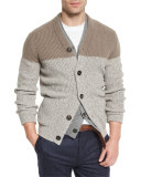 Cashmere Melange Colorblock Cardigan, Bark