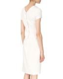 Short-Sleeve Fringe-Trim Sheath Dress, Natural White