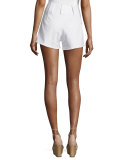 High-Rise Stretch Denim Toggle-Pocket Shorts, White