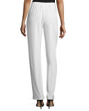 Stretch-Knit Straight-Leg Pants, White 