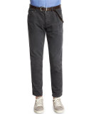 Five-Pocket Cotton Denim Pants, Charcoal