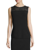 Needle-Punched Lace-Yoke Tank, Black