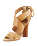 Beatrice Leather & Suede Wrap Sandal, Sand
