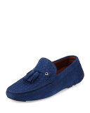 Woven & Perforated Suede Tassel Driver, Navy