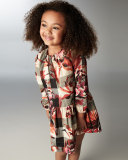 Tais Floral Check Poplin Dress, Pink/Tan, Size 4-14
