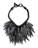 Gray Horn & Leather Collar Necklace