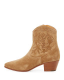 Rock Embroidered Western Bootie, Light Cigar