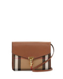 Check & Leather Small Crossbody Bag, Tan