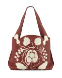 Duplex Satchel Bag w/Floral Inlay, Sienna/White