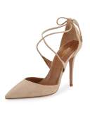 Matilde Crisscross Suede 105mm Pump, Nude