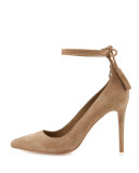Angelynn Suede Ankle-Wrap Pump, Gesso