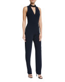 Sleeveless Crepe Cutout Jumpsuit, Midnight