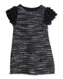 Ida Floral-Trim Tweed Shift Dress, Navy, Size 5-8