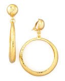 Hammered Hoop Drop Clip Earrings