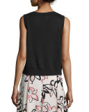 sleeveless crew-neck crochet sweater, black