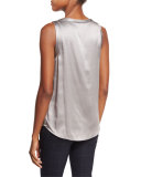 Scoop-Neck Satin Tank, Medium Gray