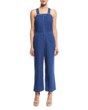 Cropped Cotton Denim Jumpsuit, Indigo