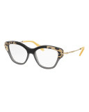 Velvet-Trim Cat-Eye Optical Frames, Gray/Black