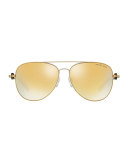 Mirrored Chain-Link Aviator Sunglasses, Gold
