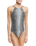 Scalloped Reversible One-Piece Swimsuit, Safari