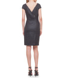Chain-Trim V-Back Plaid Dress, Granite