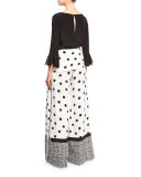 Lace-Trim Bateau-Neck Blouse, Black