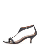Monti Leather & Snake T-Strap Sandal, Black