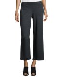 Wide-Leg Heathered Jersey Ankle Pants, Charcoal
