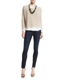 High-Low Button-Front Shirt, White