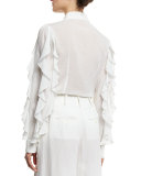 Ruffled-Sleeve Cotton Blouse, White