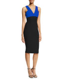 Sleeveless Two-Tone Sheath Dress, Black/Blue